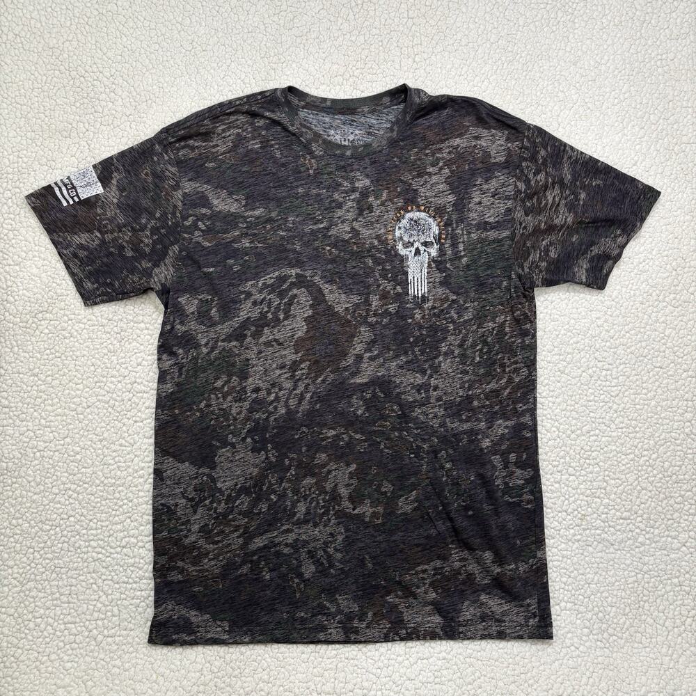 Howitzer Alpha‎ Patriot Camo T-Shirt Mens 2XL Skull American Flag We Will Defend